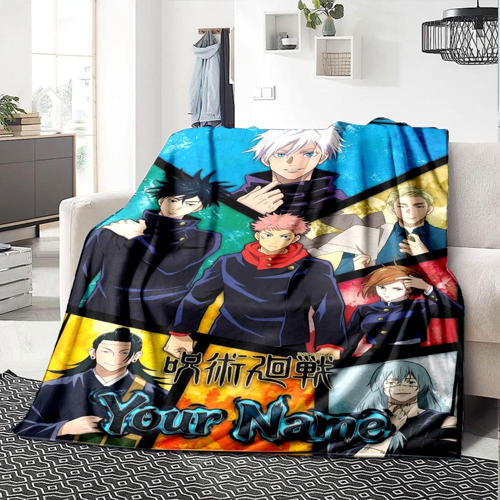 Name Custom Jujutsu Kaisen Print Flannel Blanket High Quality Warm Comfortable Cover for All Seasons Perfect for Gifts Home Decor