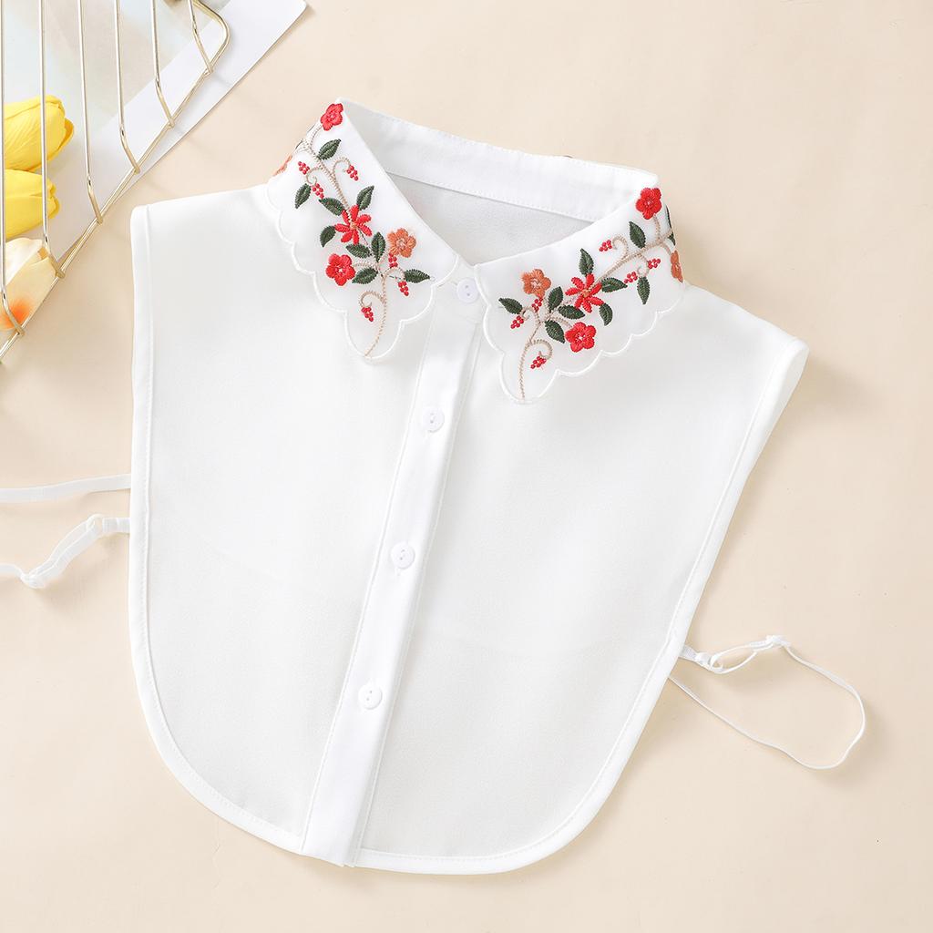 Idealne Dopasowanie Damska Moda Haftowany Kolorowy Kwiatowy Kołnierzyk Z Dołem Swetra Koszula Wszechstronny Odpinany Szyfonowy Sztuczny Kołnierzyk