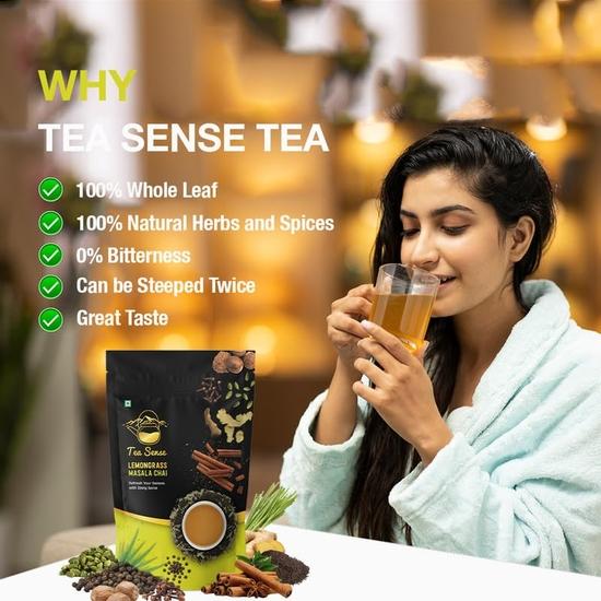 TEA SENSE Lemongrass Masala Chai | 200 g | Zesty Spicy Blend | Assam CTC, Ginger, Cardamom, Clove, Cinnamon, Nutmeg, Black Pepper