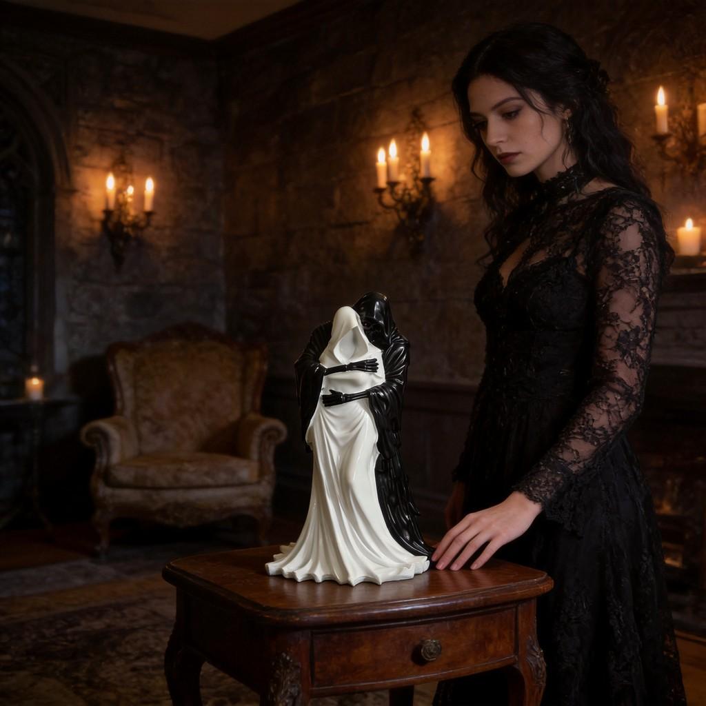 Death And The Dark Queen Resin Figurine Gothic Home Decor For Halloween And Themed Rooms