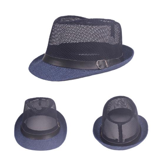 Herren Fedora Breiter Rand Netz Frühling Sommer Einfarbige Flache Krempe Sonnenschutzhut für Draußen