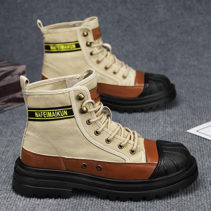 

Мужские высокие кожаные ботинки Мотоциклетные мужские короткие ботинки Цвета, увеличивающие рост Повседневная обувь на толстой подошве Туфли на шнуровке 44 хаки