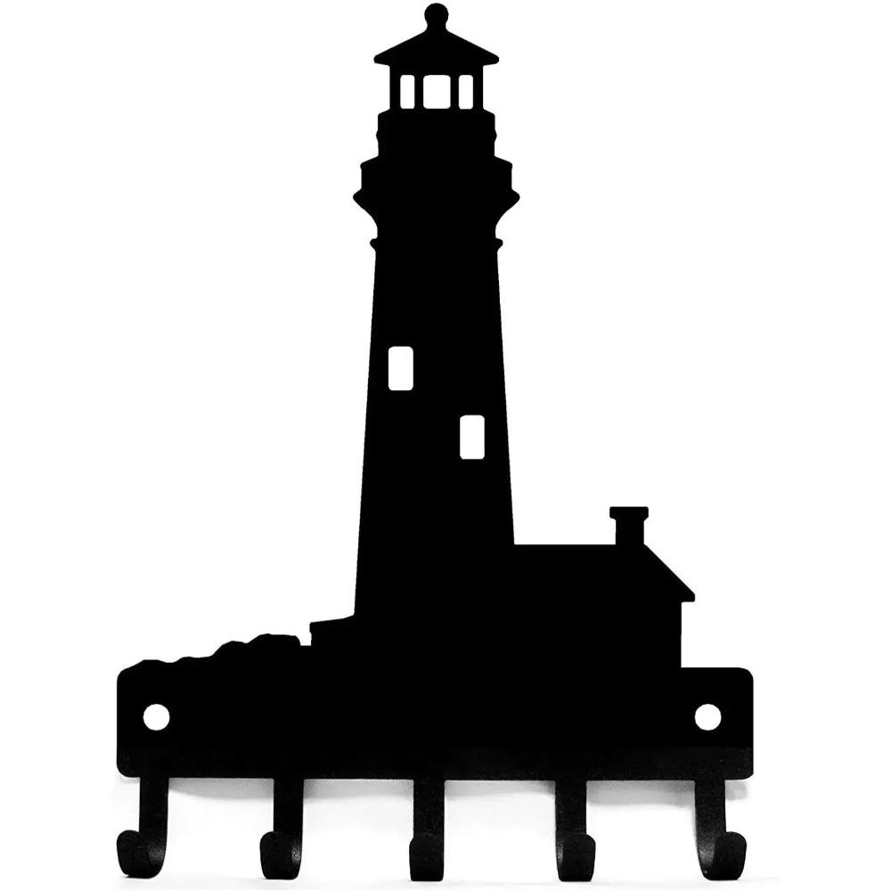 1pc 6 Inch Wide Metal Wall Art Lighthouse Key Rack Hanger, Towel Rack, Storage Rack, Hook for Wall, Iron Art, Coat Hanger