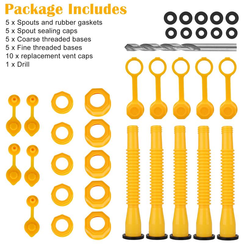 5 Set Gas Can Nozzle With Screw Collar Caps Anti Spill Gas Can Vent Replacement Gas Can Spouts For Most 1/2/5/10 Gal Can