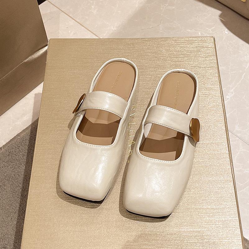 Baotou half slippers women's outer wear 2025 spring and summer new women's shoes flat bottom one pedal gentle temperament Muller single shoes