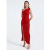 Summer New Arrival Acetate Satin Asymmetrical-Cut Bodycon Dress For Women Elegant One Shoulder Folds Splice Party Prom Dress