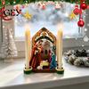 Holiday Window Display Decorations Christmas Nativity Scene Candle Holder, Holy Family Manger Figurine with 4 Retro European Style Home Decor