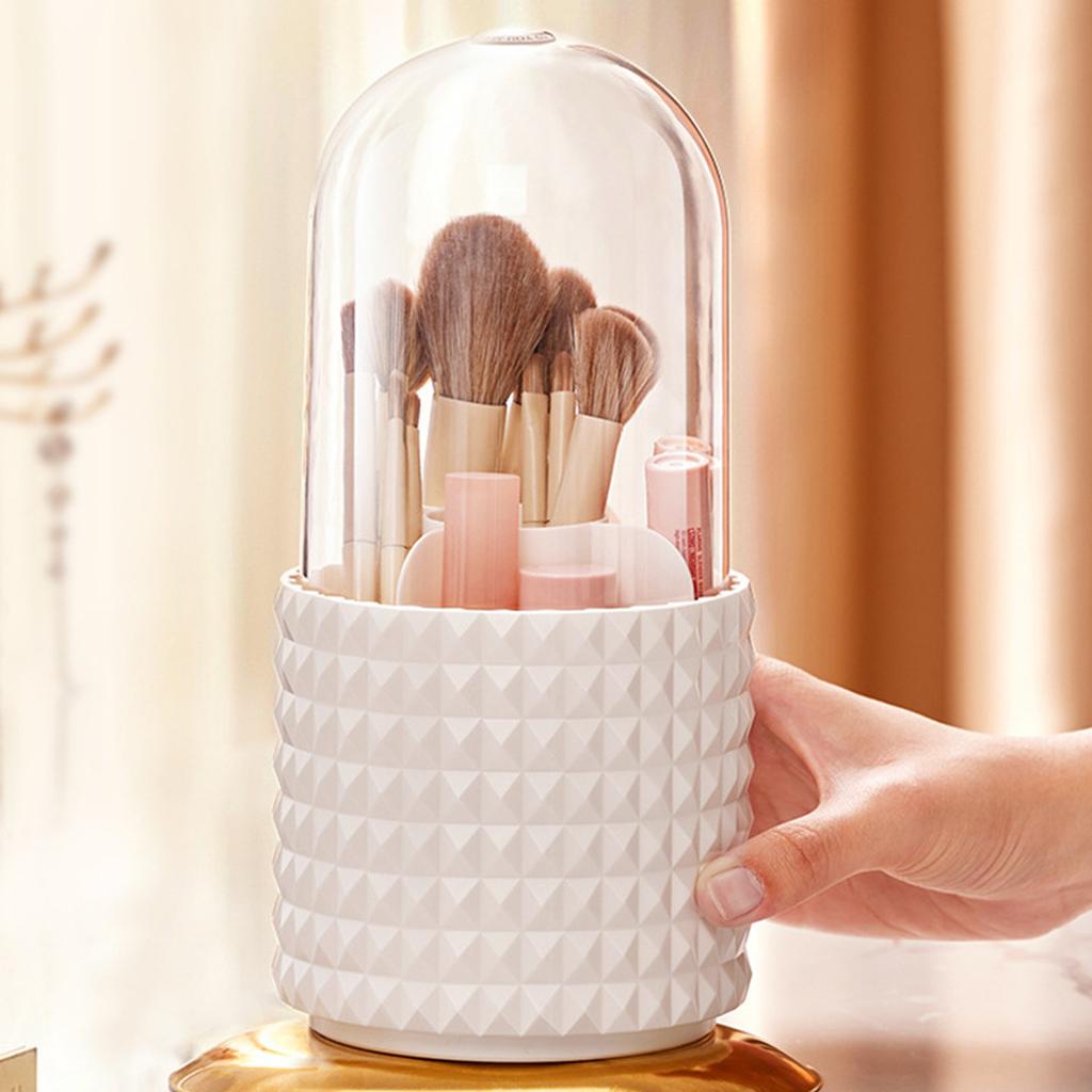 Rotierender Make-up-Organizer, Make-up-Organizer mit Deckel, Pinselhalter, drehbare Kosmetikaufbewahrung für Make-up, Lippenstift, Pinsel und Schönheitskosmetik