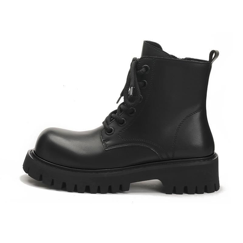 New Spot European Station Leather Goose Head Boots Women's 2025 Autumn Niche Thick-soled Big Head Lace-up Locomotive Short Boots Martin