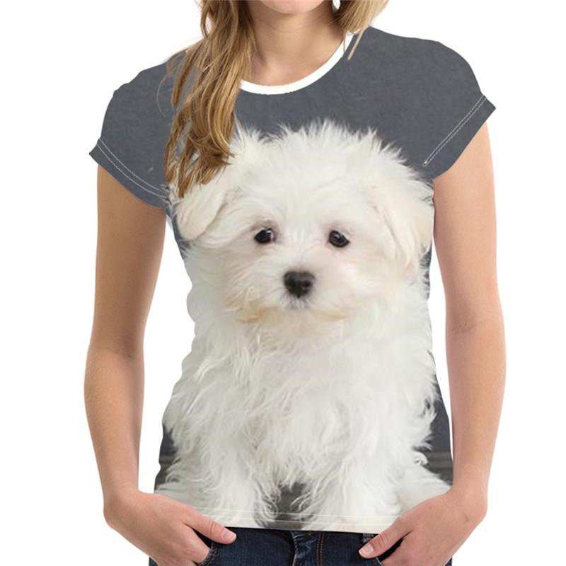Summer Round Neck 3D Puppy Pattern Printed Top Fashionable and Casual Cute Short Sleeved Women's T-shirts