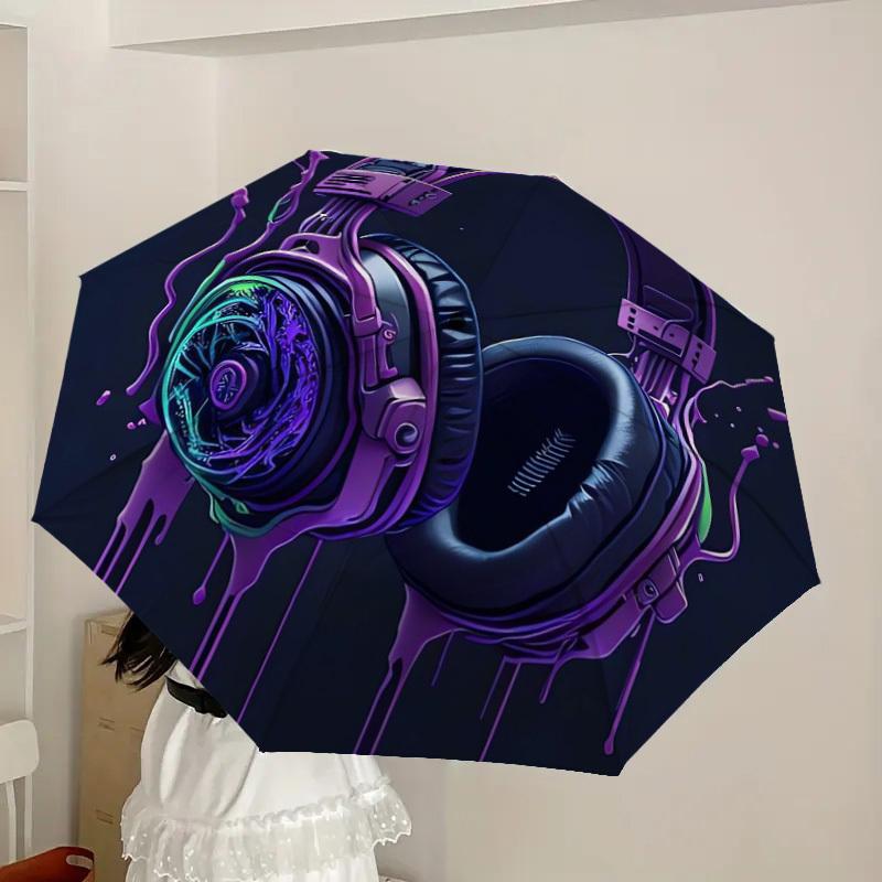 1pc Gaming Headphones Neon Artwork Umbrella with Plastic Handle,Suitable for All Seasons Home Travel Outdoor UmbrellaDD524