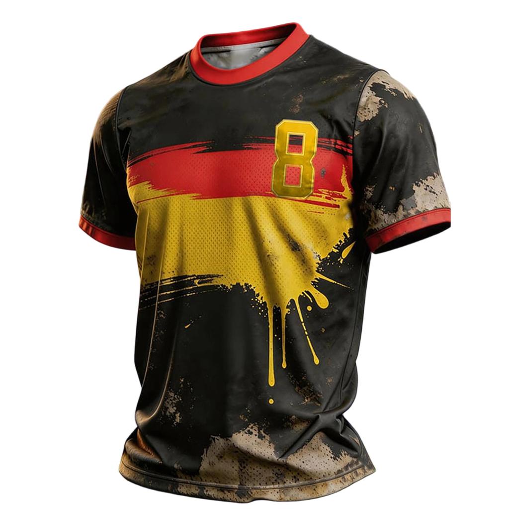 Men's Casual Short Sleeve T-Shirt Crew Neck German Flag Print Soccer Graphic Lightweight Summer Top