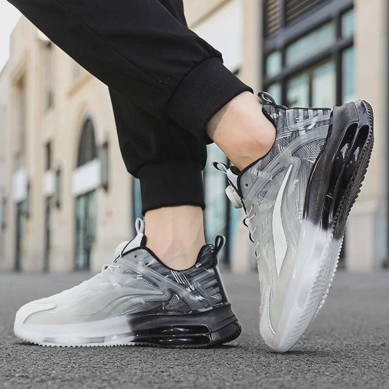 Men's Winter Double-Layer Air Cushion Shock-Absorbing Rotating Button Running Shoes - Trendy All-Match Casual Sports Footwear