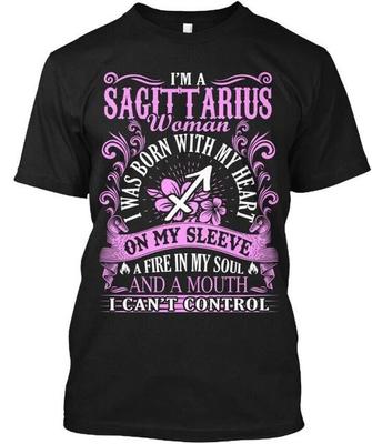 Sagittarius Woman Heart On Sleeve T Shirt Made In the USA Size S To 5XL