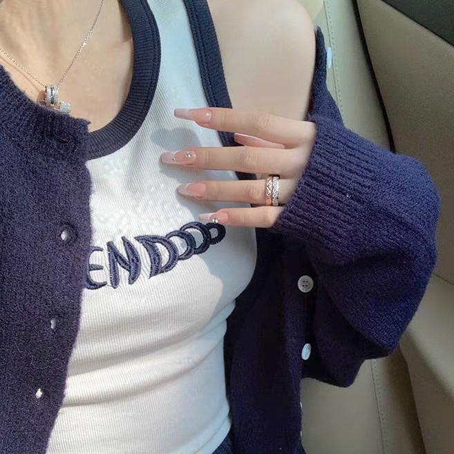American Style Sleeveless Cotton Vest: Tight-Fitting, Color-Block, Embroidered Design, Breathable with Open Back