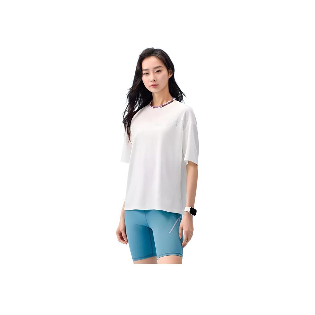 Anta Comprehensive Training Series Letter Round Neck Breathable Versatile Loose Short Sleeve T-Shirt Women T-Shirts Paper-White 162527120-1