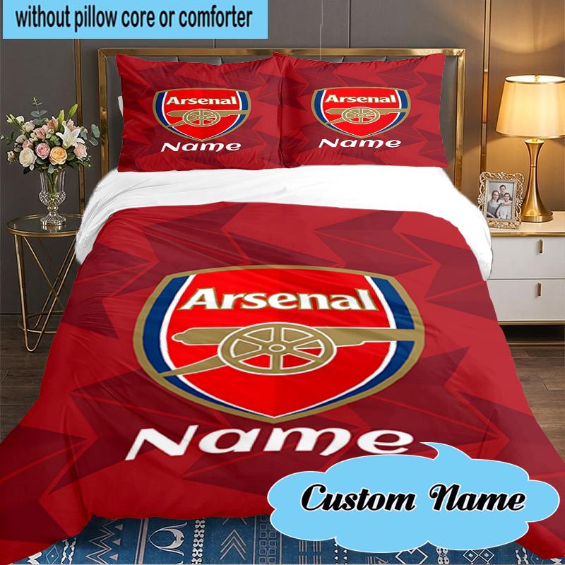 Custom Name Arse-nal Football Crest Bedding Set 3pcs, Bedding Set Including 1pc Duvet Cover And 2pcs Pillowcases for Bedroom, Dormitory Gift