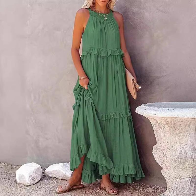 Summer new style holiday style ruffled long section, European and American style elegant swing beach skirt