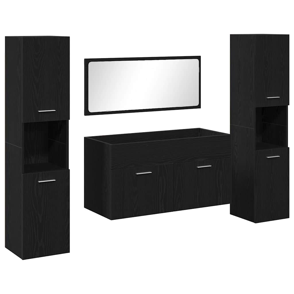 Bathroom Furniture Set 4 Pcs Black Oak Effect Wood Based Material