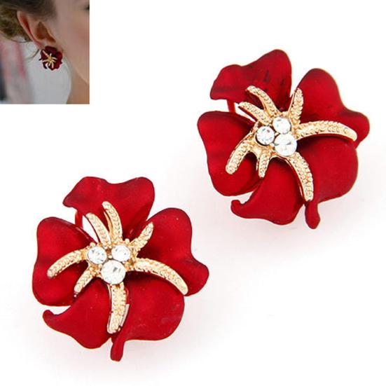 Elegant Flower Sea Star Shiny Rhinestone Ear Stud Earring Wedding Bridal Jewelry