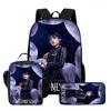 Wednesday Backpack Lunch Bag Pen Case Set With Geometric Pattern For Daily Use