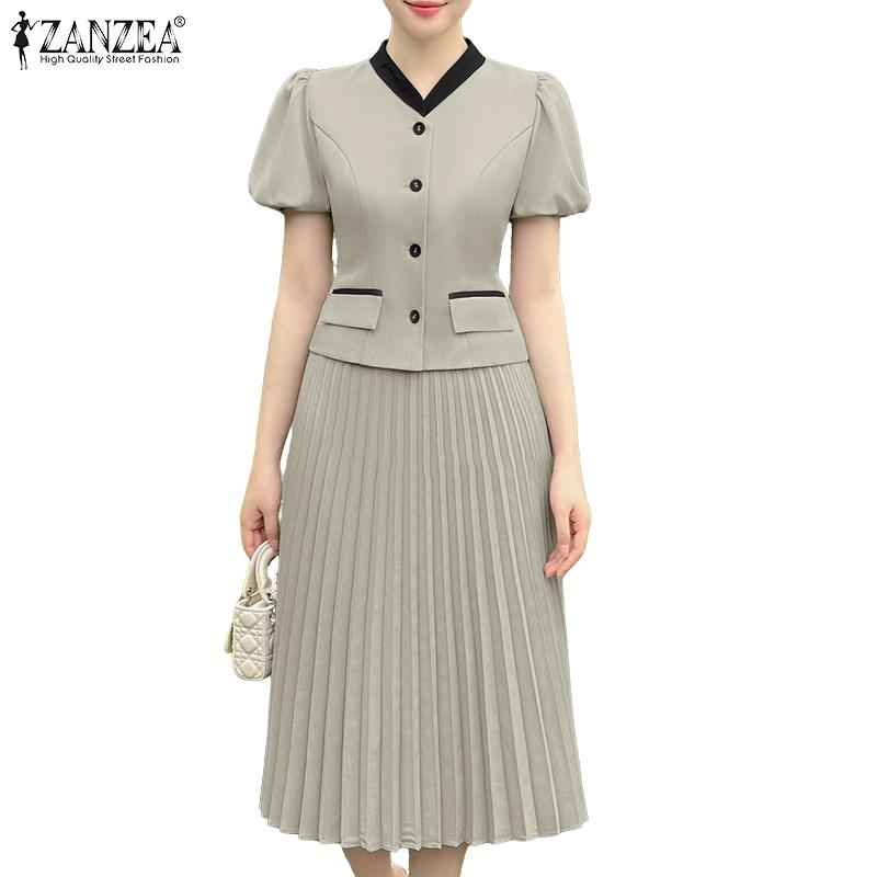 ZANZEA Women Short Sleeve Blouse and Skirts Summer Two Piece Suit Sets