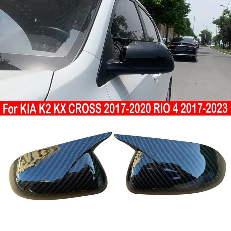For KIA K2 KX CROSS 2017- RIO 4 2017- Car Rearview Side Mirror Cover Horn Wing Cap Exterior Door Trim Sticker Carbon