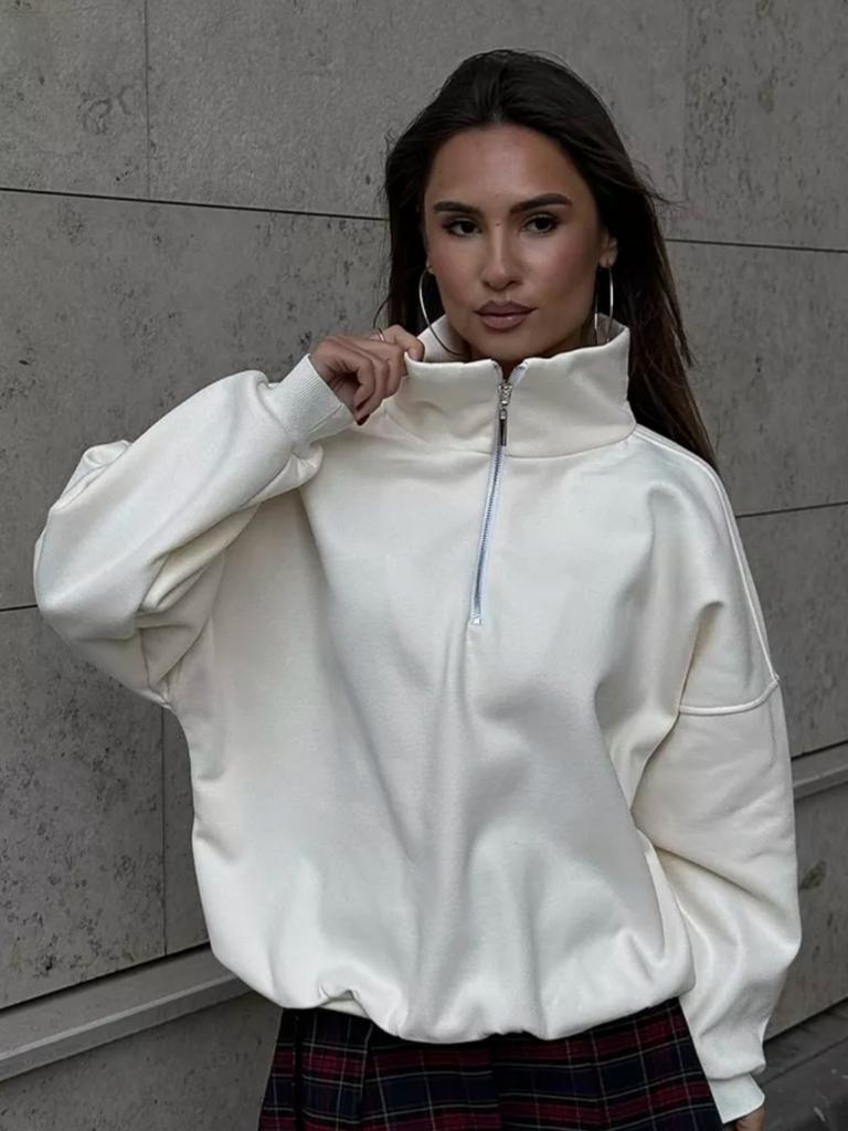 Solid Color Outer Wear Half Zipper Stand Collar Fashionable Trend Lapel Sweatshirt Loose Top