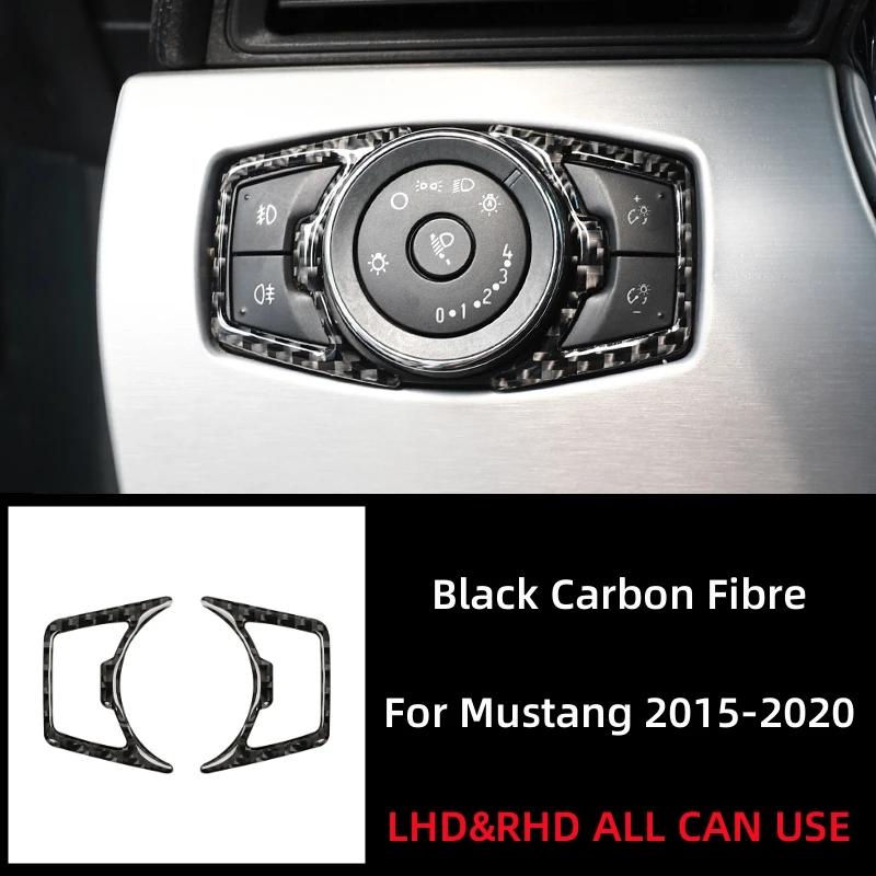 

Carbon Fiber Car Headlight Switch Cover Trim Stickers Decoration Frame for Ford Mustang GT 2015-2025 Car Interior Accessories чёрный