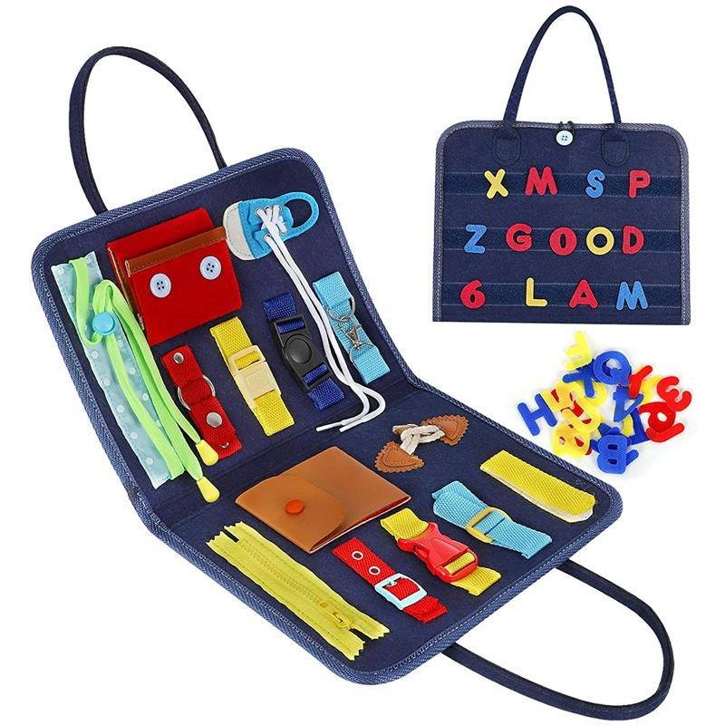 2 Pages Children Montessori Dressing Early Educational Busy Board Toddlers Sensory Toy Travel Activities for Boys Girls Gift Toy