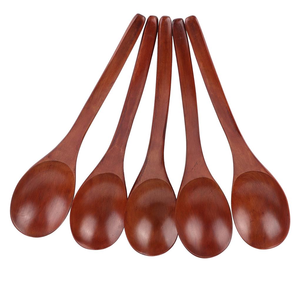 5Pcs Wooden Soup Spoon with Curved Handle Multi Purpose Rice Scoop for Home Kitchen(Paint Color )