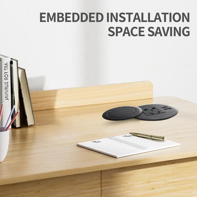 Desktop Adapter Multi-function with 5-pin USB Type-C Socket with Recessed Desktop Plug Round Socket