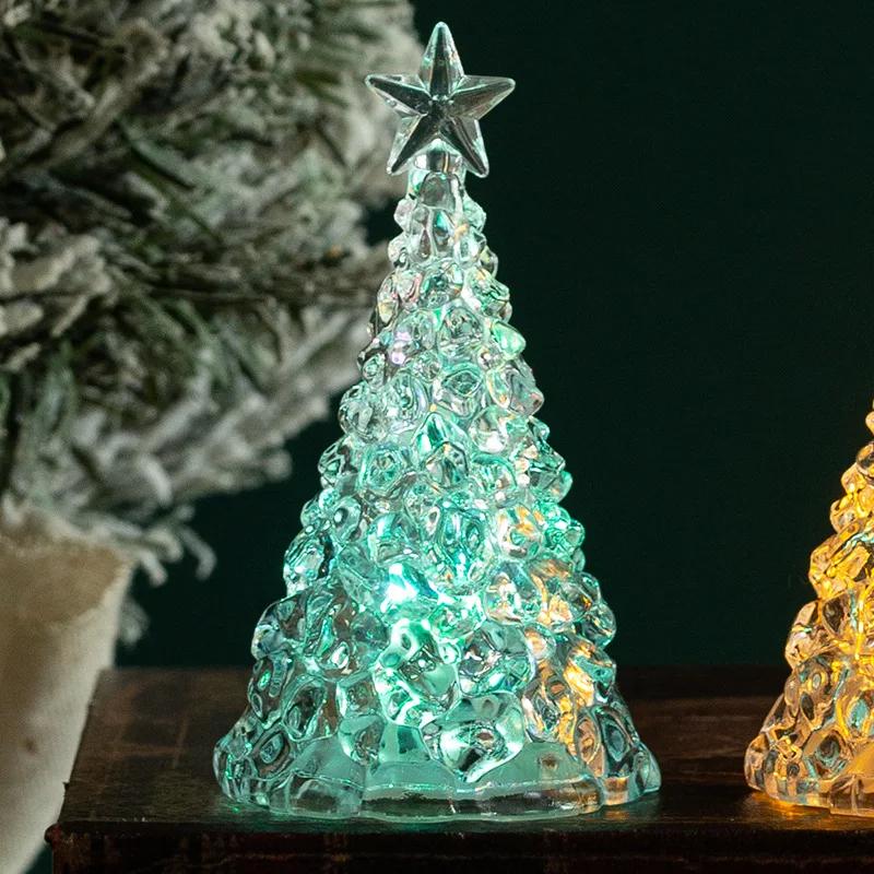 Crystal Christmas Tree Light Warm Colorful LED Battery Powered Night Light Star Lamp Table Decoration Holiday Candle Gift