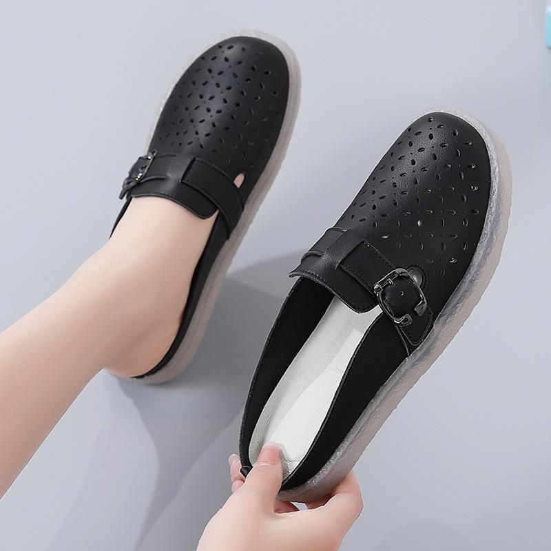 

Полая голова сумки полуприлегающие женские туфли с пряжкой на плоской подошве, удобные, с мягкой подошвой, ленивые туфли, удобные, универсальные, сандалии для мамы 41 чёрный