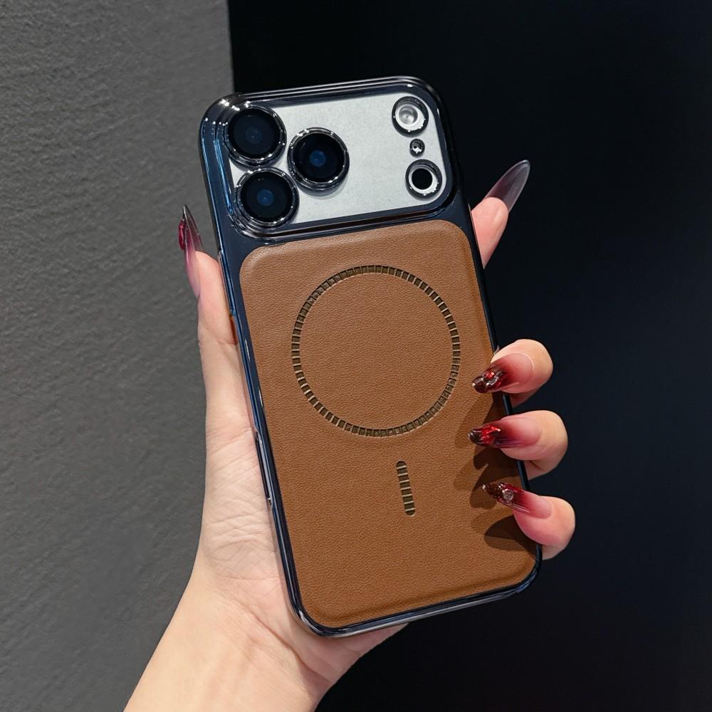 

For iPhone 17, 17 Pro, 17 Pro Max, Electroplated Phone Case, Leather-like Surface Design, Magnetic Wireless Charging iPhone17 Pro Max