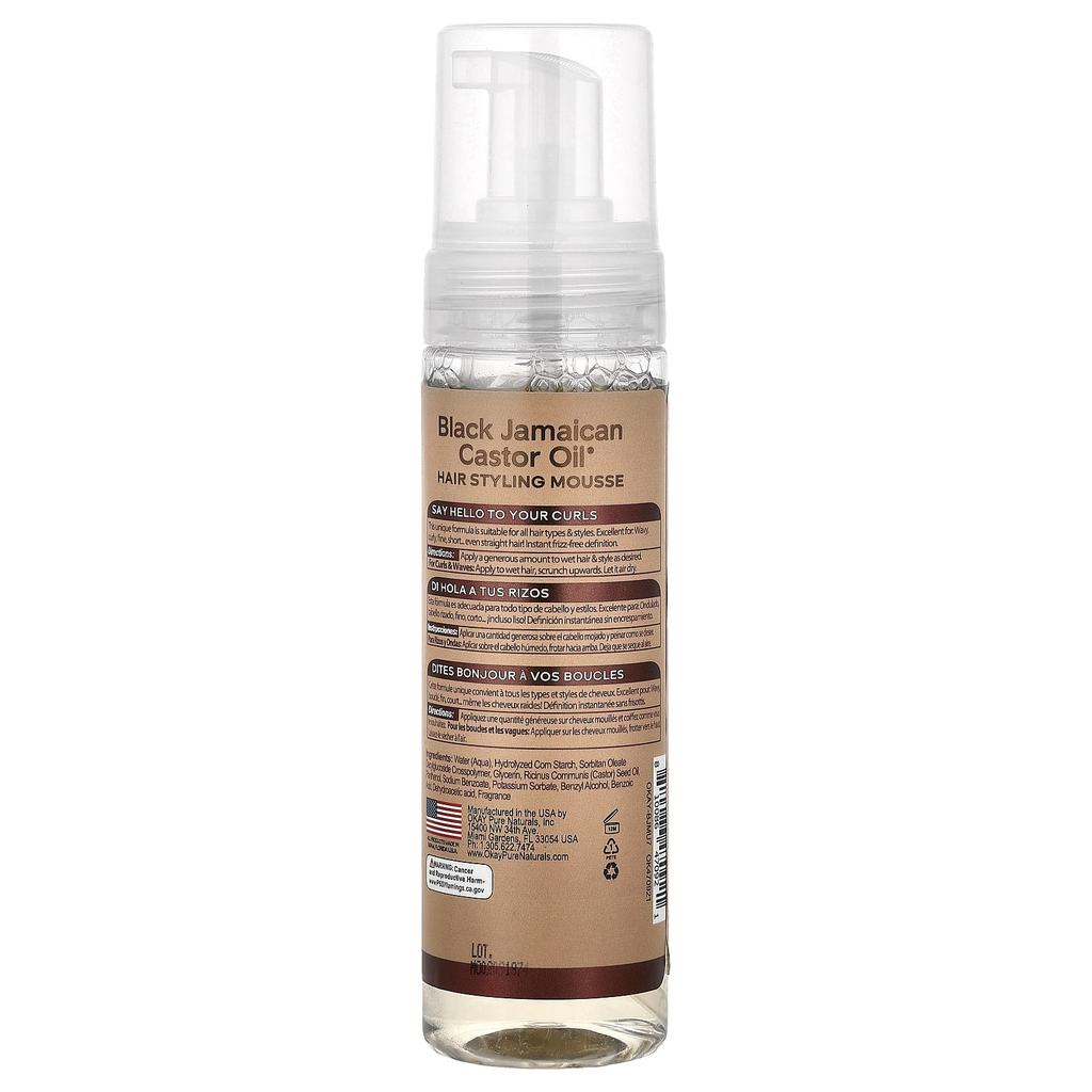 Okay Pure Naturals Black Jamaican Castor Oil®, Hair Styling Mousse, Extra Hold, Curls and Wavy Hair, 7.5 Oz (221 Ml)