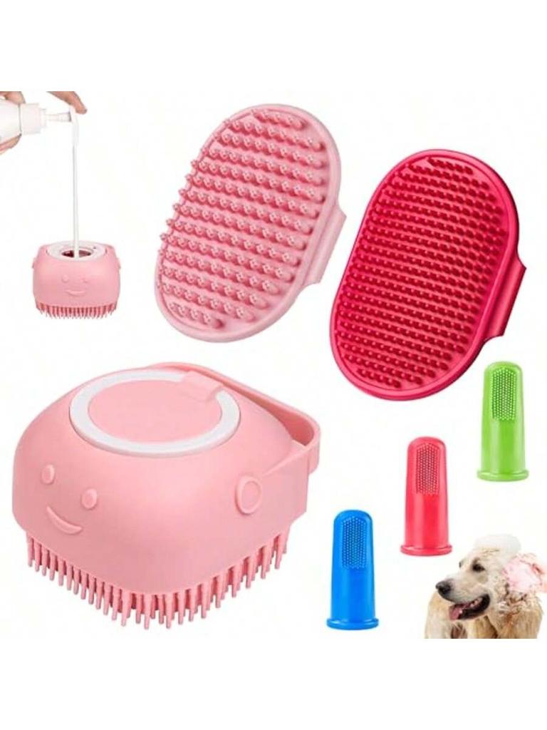 Dog Bath Brush Shampoo Scrubber for Bath Grooming/Washing Scrubber with Adjustable Ring Handle for Short Long Haired Dogs