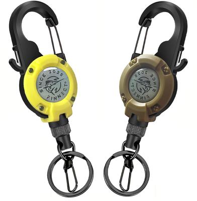 FINNECT Carabiner Reel Keychain 65cm Khaki Yellow Extendable Durable Camping Fishing Set 2
