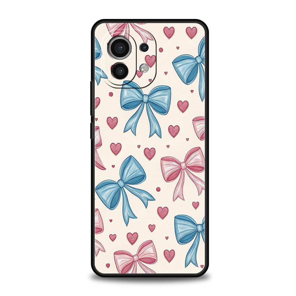 Pink Heart Bow Phone Case Cover for Xiaomi Mi 15 14 13 12 11 Ultra 14T 13T 12T 11T 10T Pro Lite 5G Shockproof Soft TPU Capas Bag