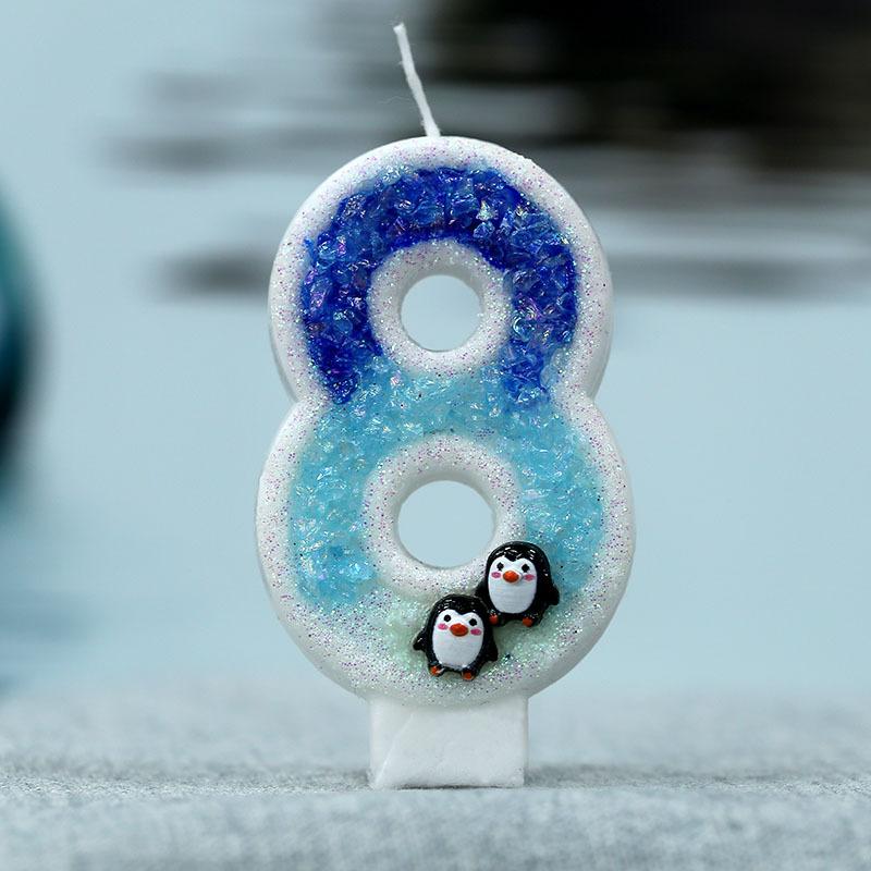 Y Girl's 3D Birthday Candles with Penguin Antarctic Glacier Extended Big 0-9 Number Candle Party Wedding Children's Day Supplies