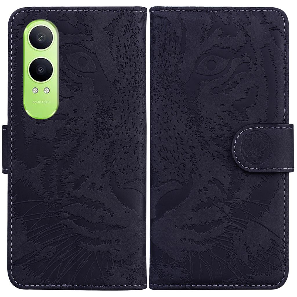 For OnePlus Nord CE4 Lite 5G/Oppo K12x 5G (China) Case Tiger Imprint Leather Shockproof Wallet Phone Cover