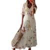 Damen Böhmisches Sommer Strand Swing Maxi Kleid V-Ausschnitt Lang Locker Sonnenkleid Reise