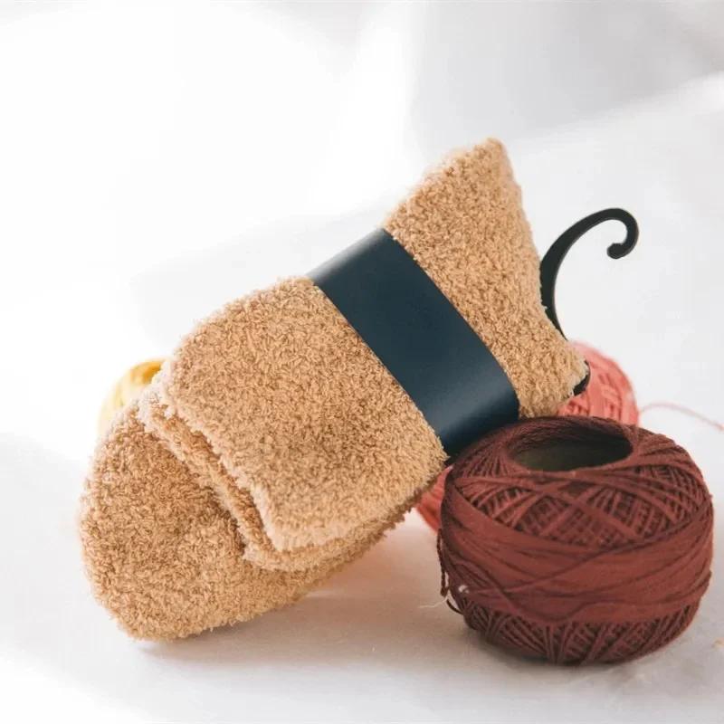 Winter Men's Half Fleece Socks Thermal Coral Fleece Pure Color Warm Thicken Soft Mid-tube Floor Home Sleep Socks for Women