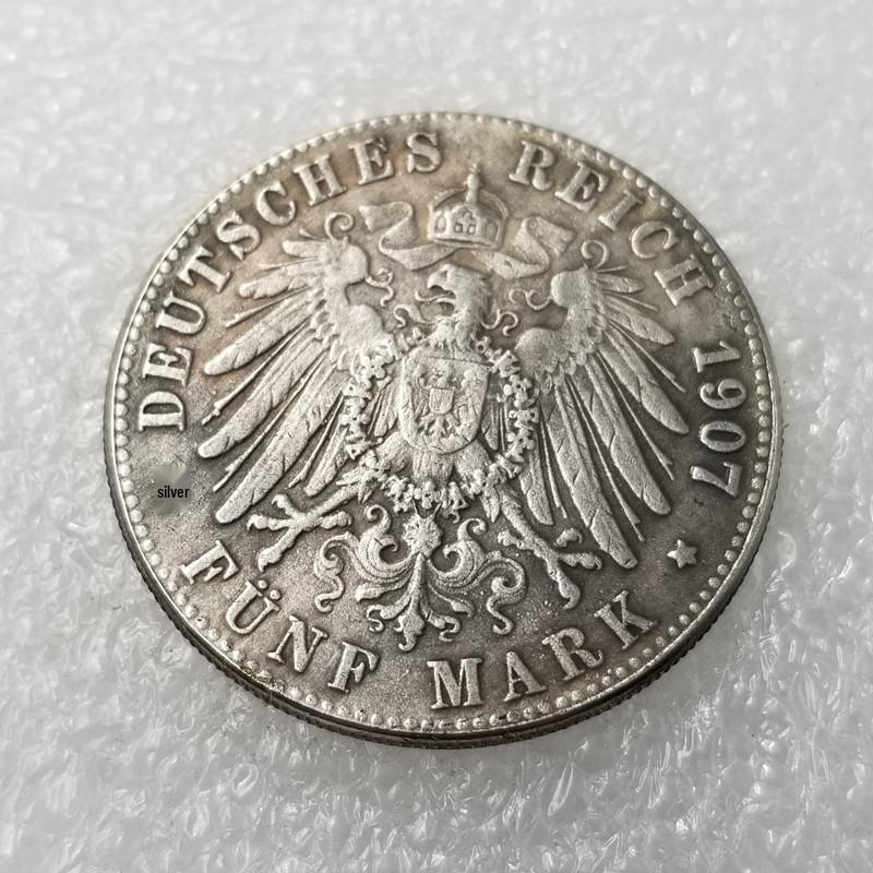 Antique Craftsmanship 1907 German Silver Dollar Commemorative Coin, Silver-Plated, Foreign Currency #1810