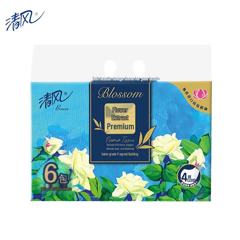 Qingfeng Huacui Zhenpin 4-Ply Facial Tissues, 6-Pack