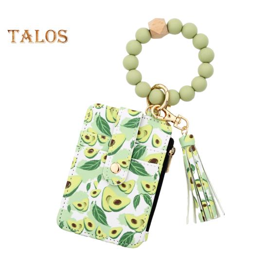 

Женский кошелек-брелок с браслетом, фруктовым принтом, держатель кредитных карт в стиле бохо с кисточкой из бисера, женский кошелек на запястье для ключей, карт, монет E