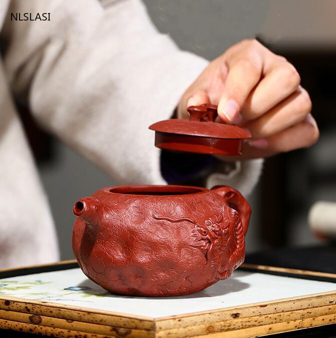 Yixing Tea Pot Purple Clay Dragon Pattern Teapots Beauty Kettle Raw Ore Dahongpao Handmade Boutique Tea Set Authentic 240ml