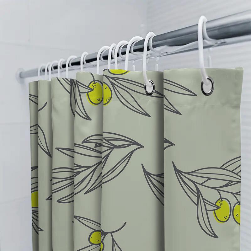 Modern Bathroom Shower Curtain Olive Branch Design with Green Background (59x72 inches) for Home Decoration Black Yellow
