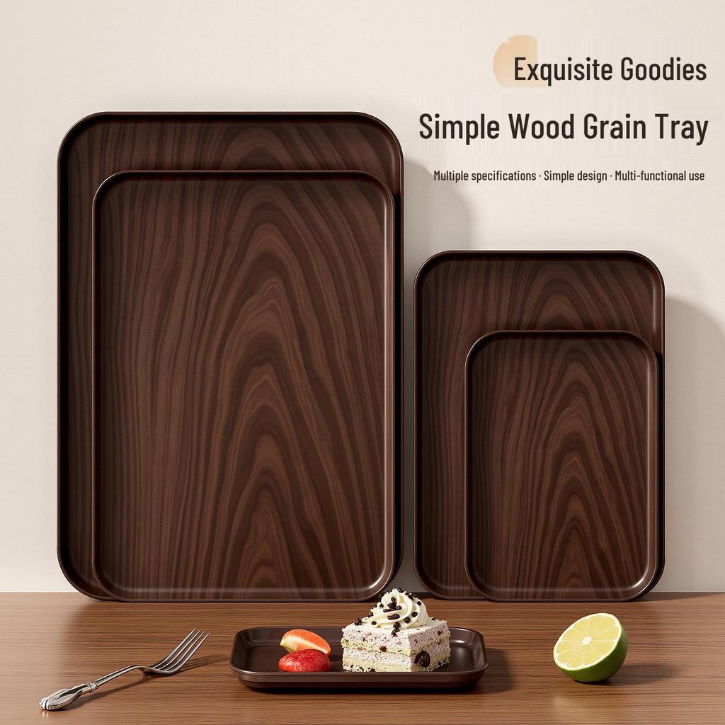 Imitation Wood Grain Rectangular Tea Tray for Water Cups and Dessert Plates
