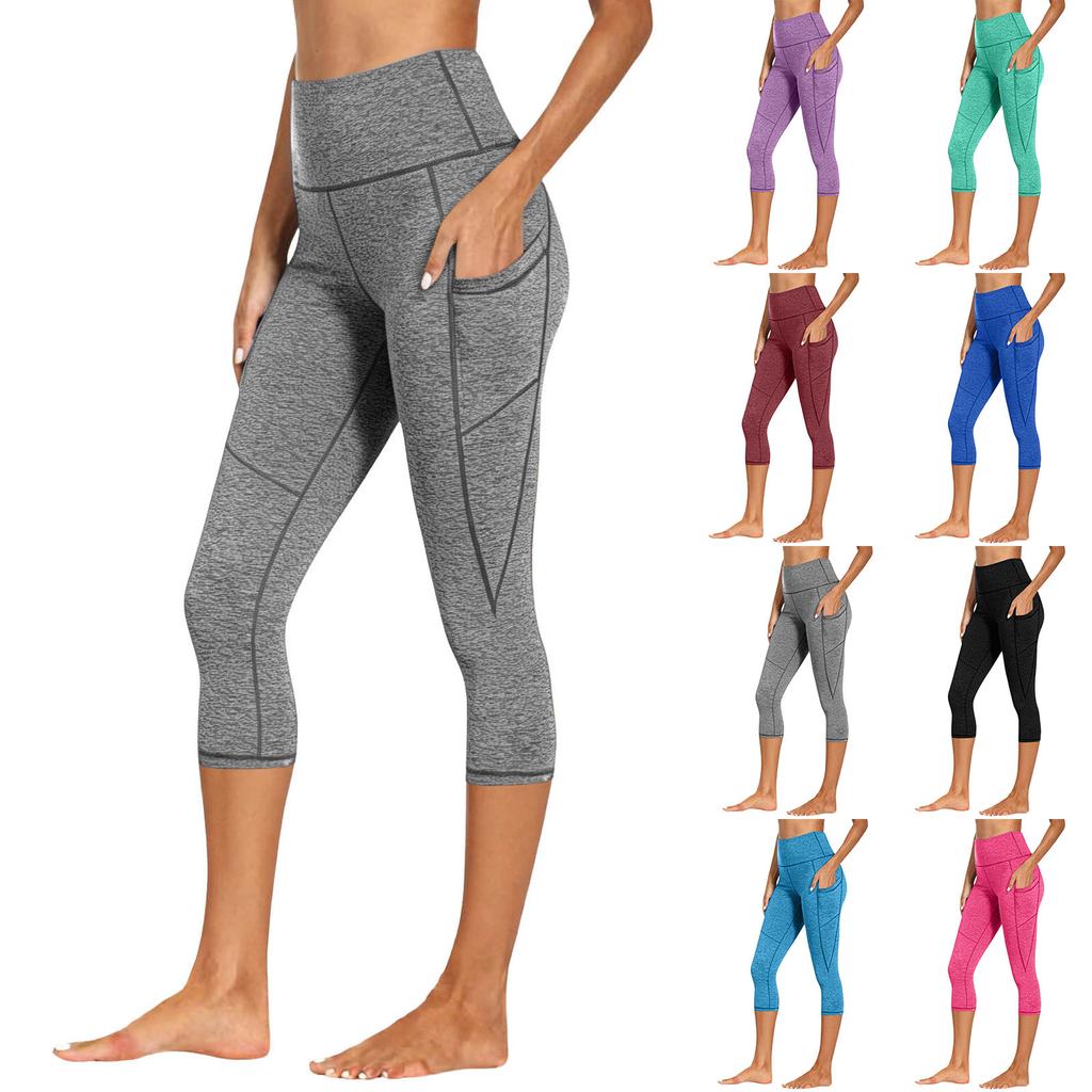 High Waist Capri Leggings with Side Pockets for Women Stretchy Tummy Control Yoga Pants Athletic Wear